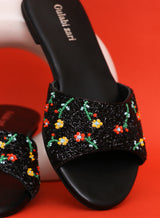 Black Floral Sandal