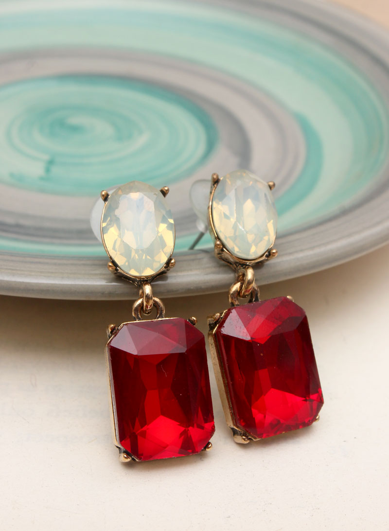 red and white stone earring