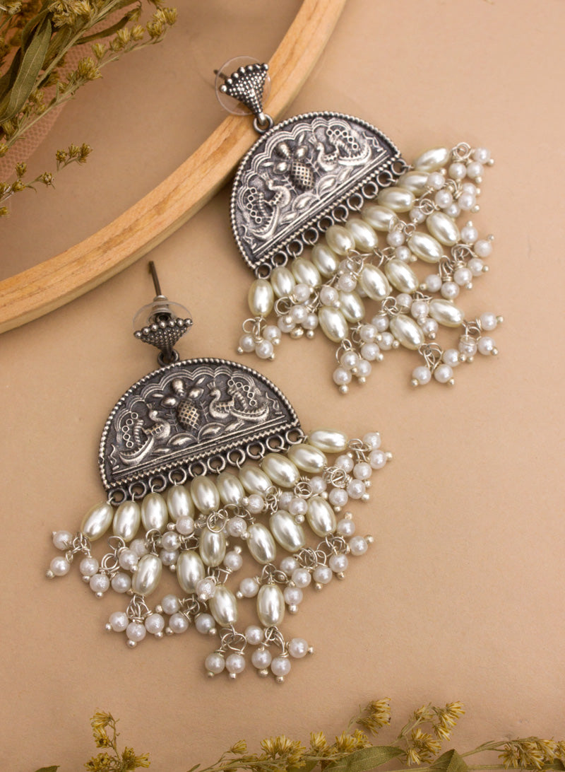 multilayer pearl hanging silver earring