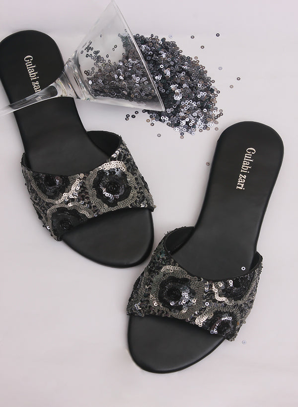 GLAZE Honey-62 Rhinestone Flat Sandal HONEY-62-BLK - Shiekh