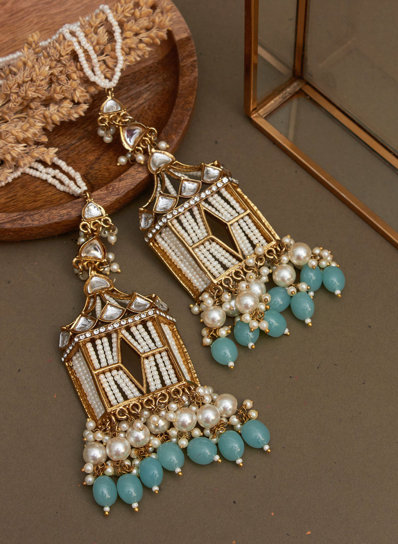 Buy Gold Finish Kundan Polki Earrings With Beads And Pearls