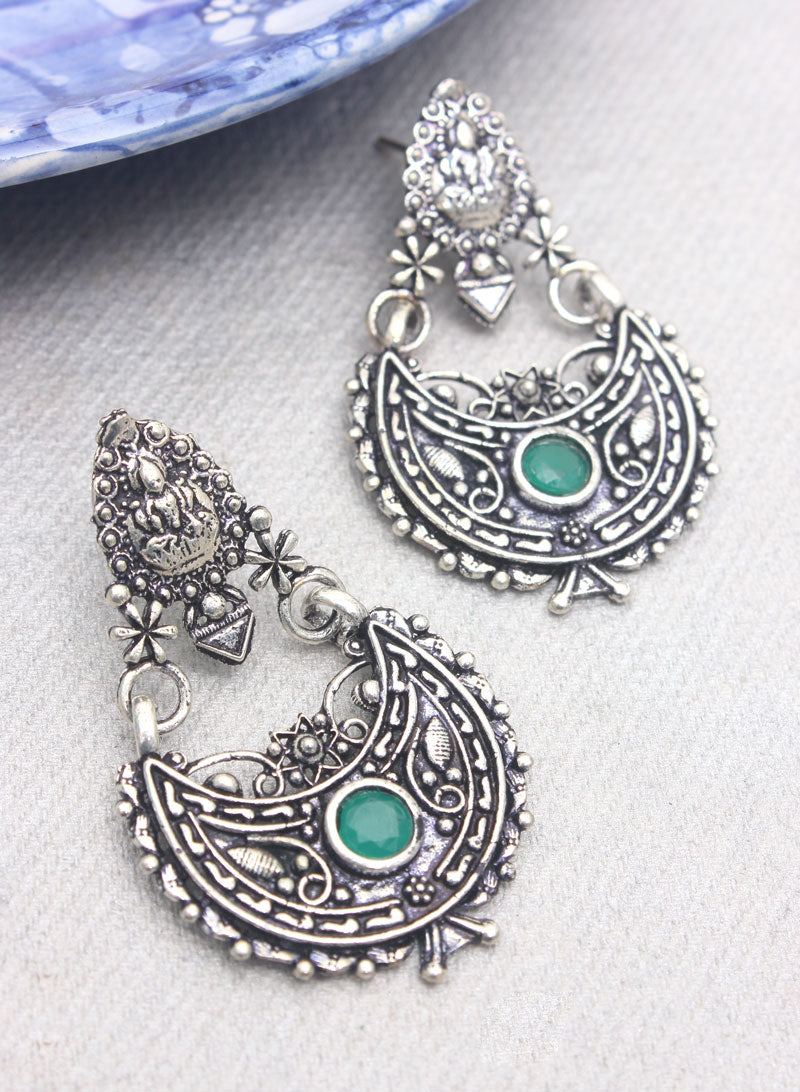 laxmi green stone oxidised earring