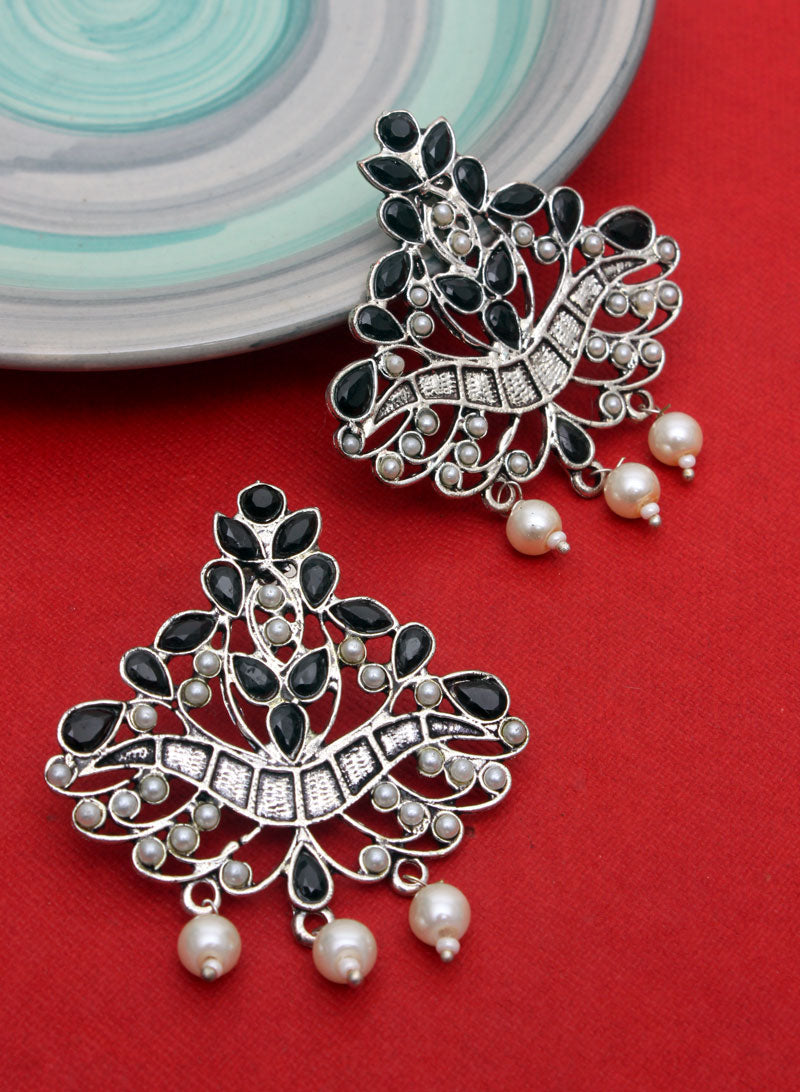 White and black stone earring