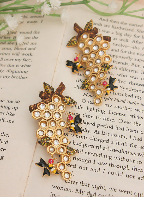 Honeycomb brass earrings