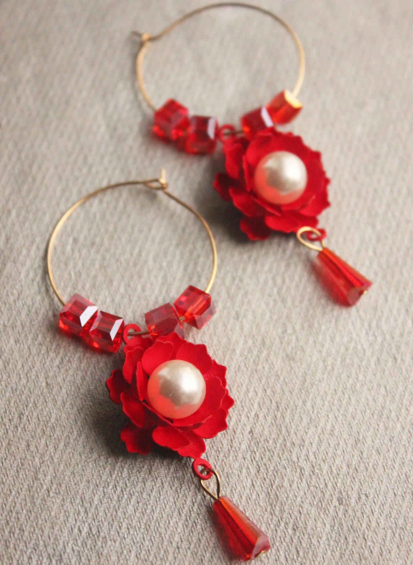red floral hoops