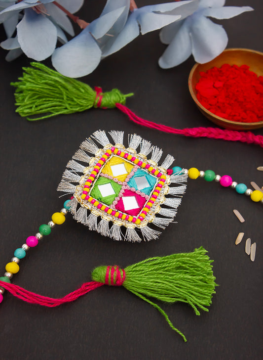 Silver lace multicolor rakhi