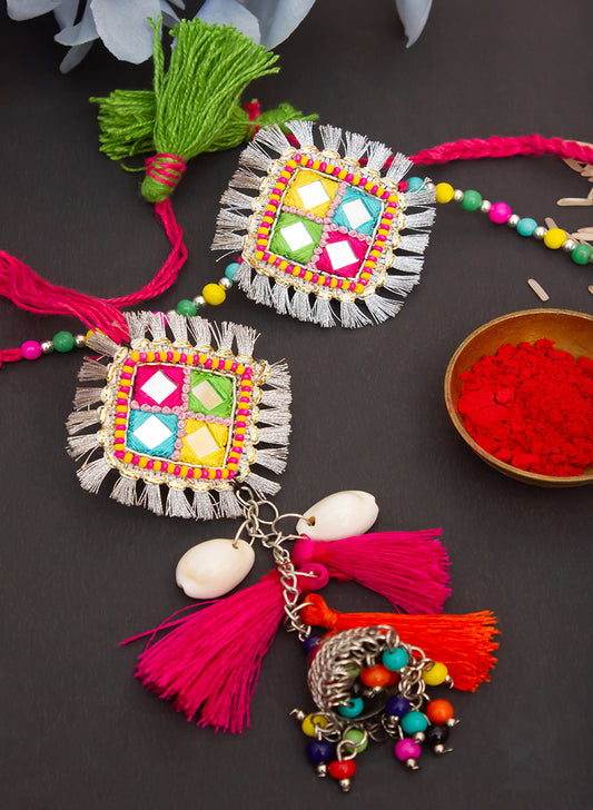 Silver Lace multicolor rakhi set
