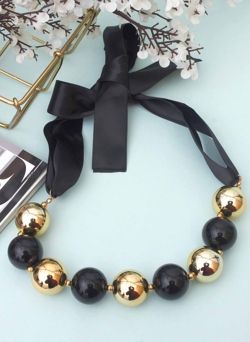 Gold and black big pearl necklace 25mm