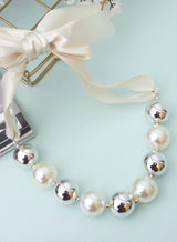 White and silver big pearl necklace 25mm