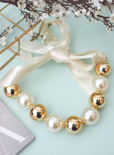White and gold big pearl necklace 25mm