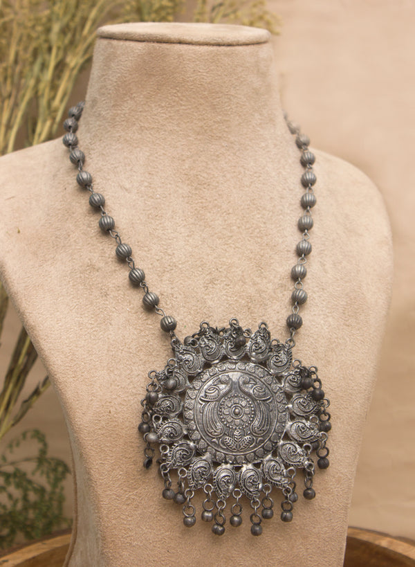 Oxidised Long Peacock Necklace