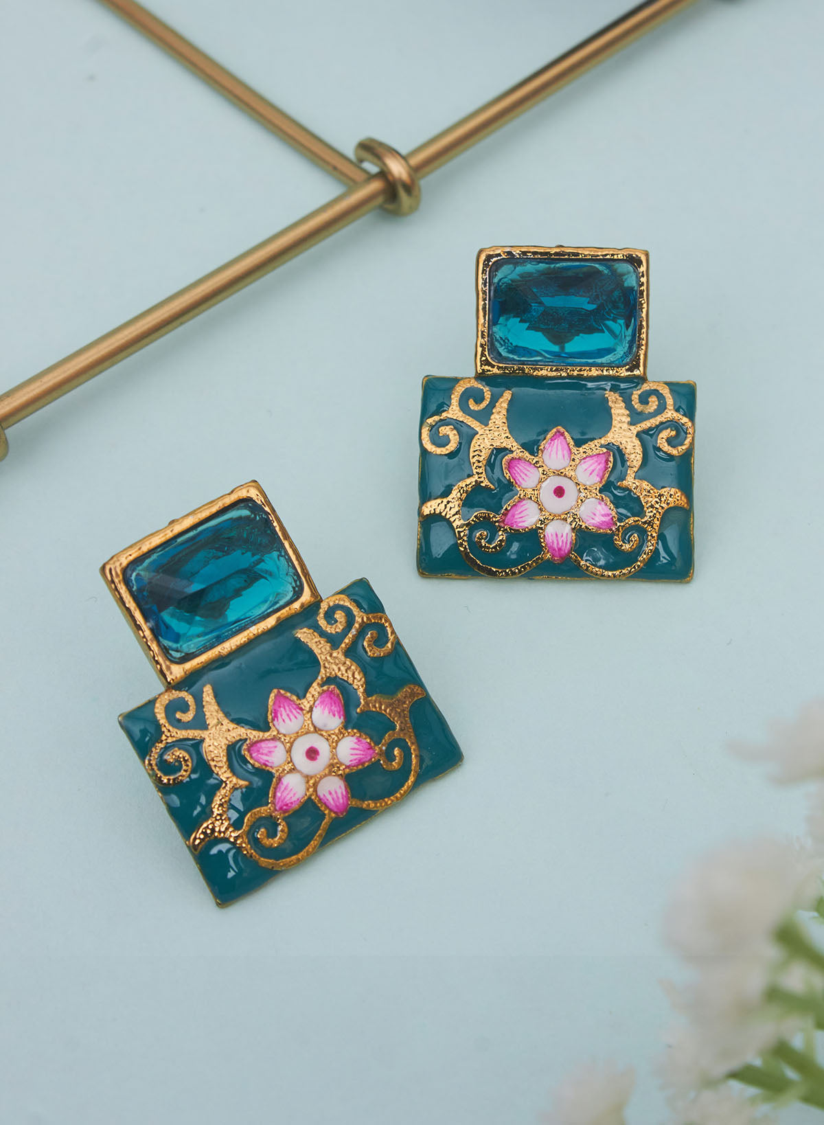 square stone meena studs