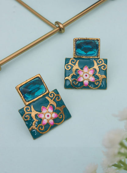 square stone meena studs