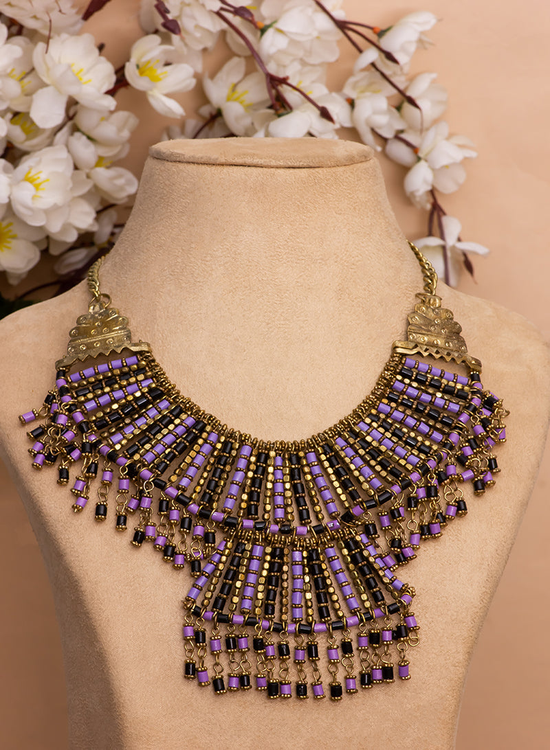 Purple and Black Bead Necklace