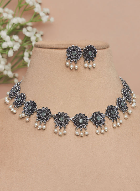 Flower German Silver Stone Set