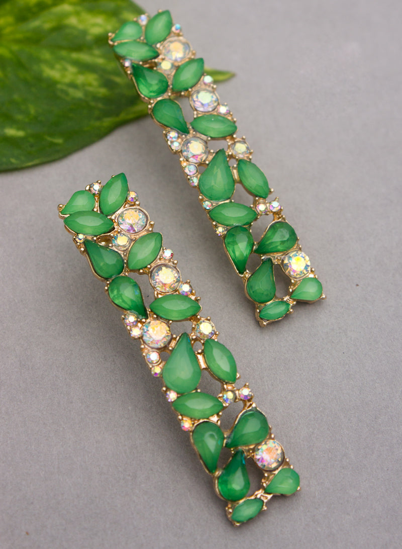 dark green stone long rectangular earring