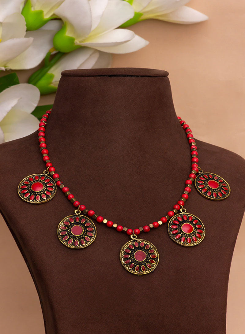 Red Meena Round Necklace