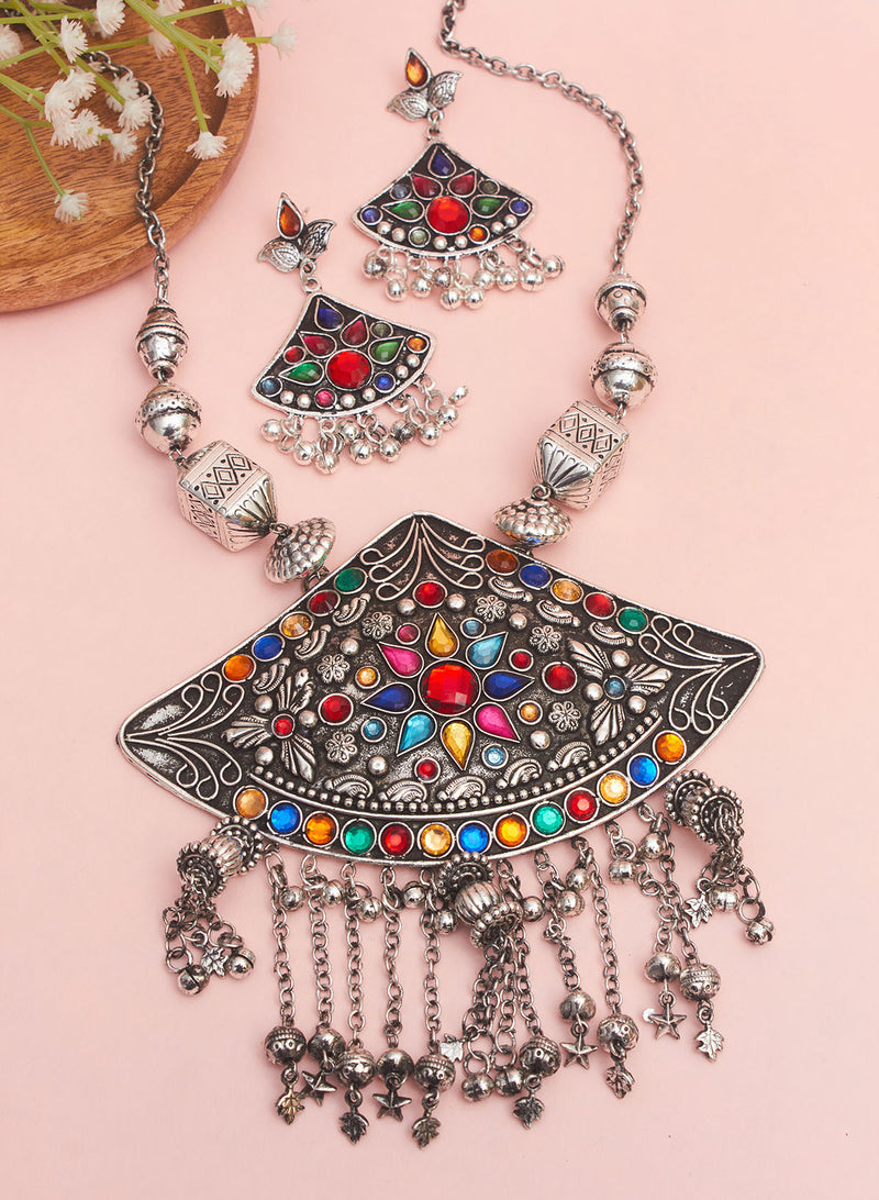 Shyari big pendant Oxidised Necklace Set