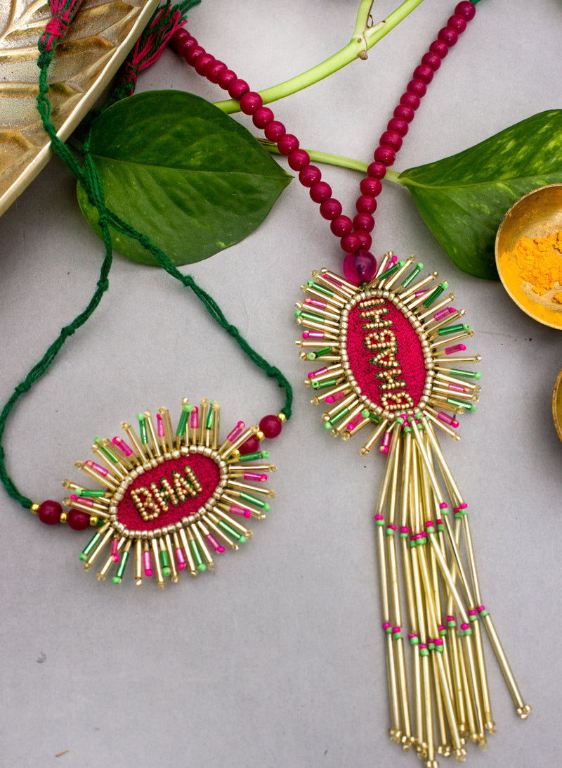 pink green lumba rakhi set