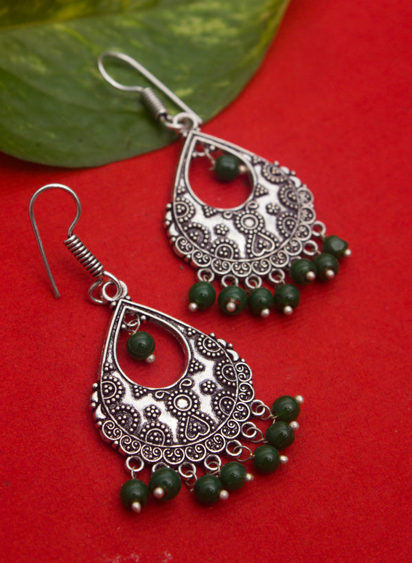 teal green bead silver drop earring