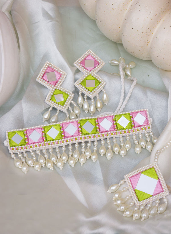 juniper pink green necklace set