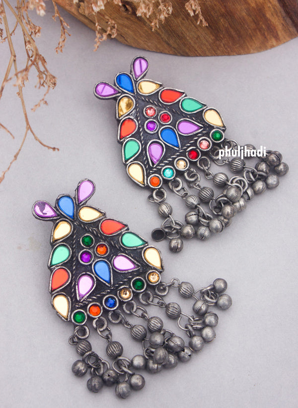 triangular multicolor stone earring