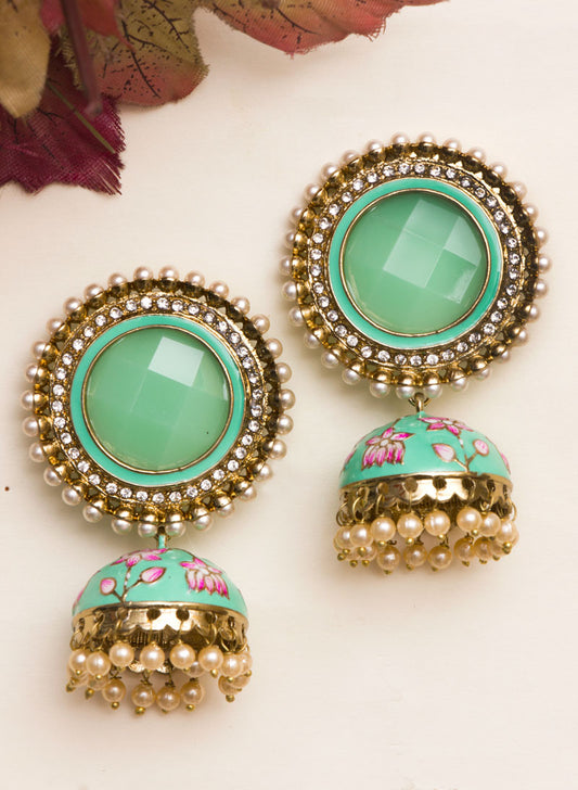 Big Round Stone Meena Jhumka