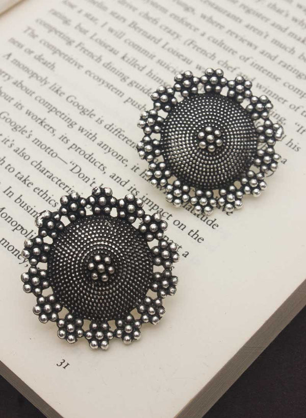 silver oxidised dotted floral studs