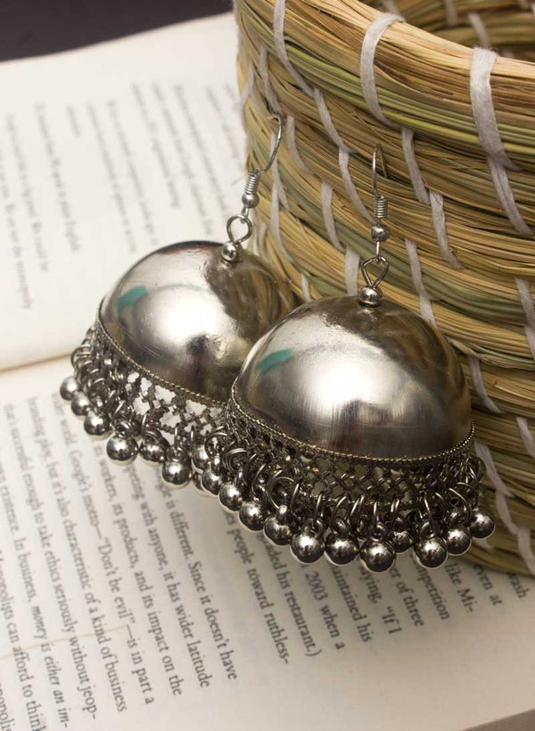 plain silver ghungroo jhumka