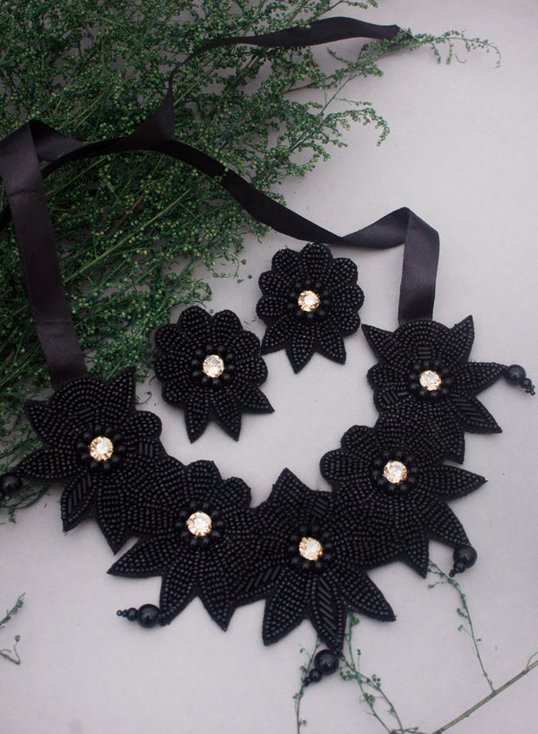Meena Black Floral Necklace