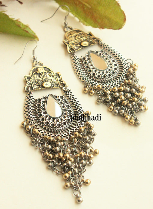long oxidised ghungroo hanging earrings